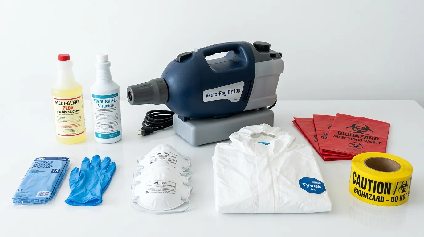 Professional biohazard remediation crew working in Hampden